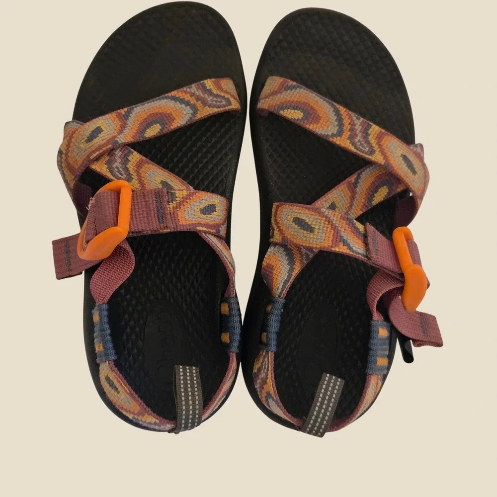 Chaco Kids Z1 Ecotread Sandals Size 13 MultiColor Geometric Straps Orange Buckle
